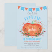 男の子のカボチャの誕生日招待状 オレンジとブルー 招待状 (正面/裏面)