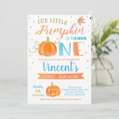 男の子のカボチャの1歳の誕生日招待状 秋の秋 招待状 (スタンド正面)