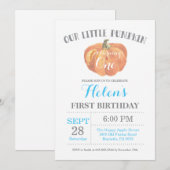 男の子のカボチャの1歳誕生日招待状 青 招待状 (正面/裏面)