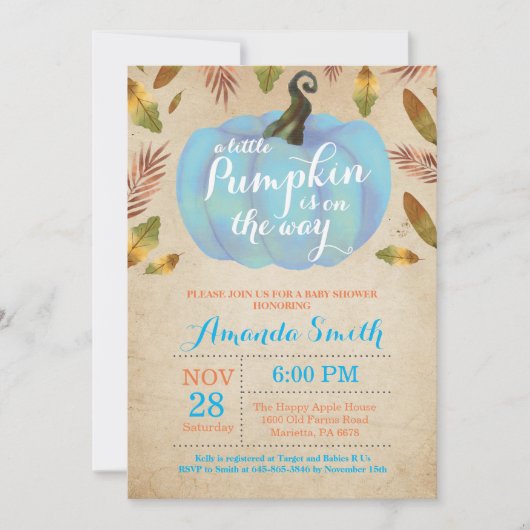 男の子のカボチャ秋のベビーシャワーの招待状のヴィンテージ 招待状 (正面)