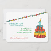 男の子のカラフルな手描きの最初誕生日の気球 招待状 (裏面)