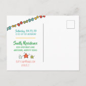 男の子のカラフルな手描きの最初誕生日の気球 案内ポストカード (裏面)