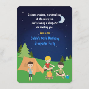 男の子のキャンプのSleepoverの誕生日のパーティの招待状 招待状