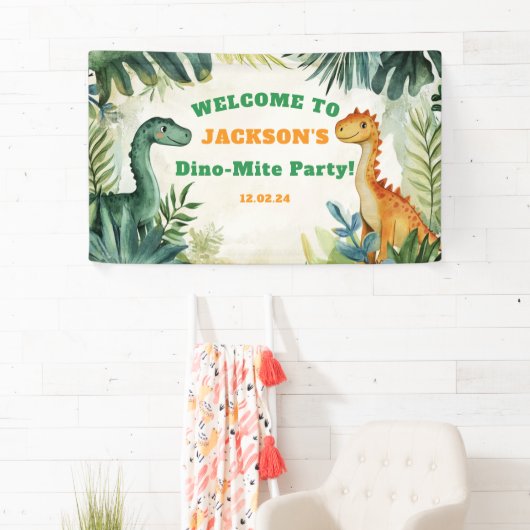 男の子のキュートな恐竜の誕生日パーティーバナー 横断幕 (インサイチュ)