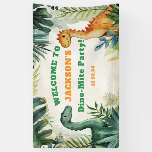 男の子のキュートな恐竜の誕生日パーティーバナー 横断幕 (縦)