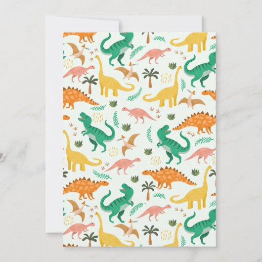 男の子のキュートなTレックス恐竜の4歳誕生日パーティー 招待状 (裏面)