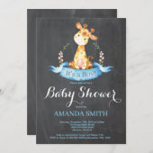 男の子のキリン 赤ちゃんシャワー招待状 黒板 招待状 (正面/裏面)