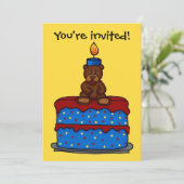 男の子のクマのケーキの誕生日パーティーの招待状 招待状 (スタンド正面)