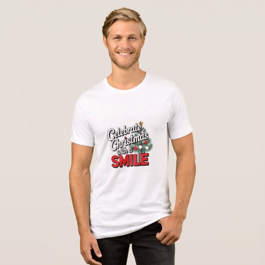 男の子のクリスマスを笑顔でお祝い トライブレンドTシャツ (正面全面)