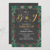 男の子のクリスマスグリーン 赤ちゃん歓迎会 招待状 (正面/裏面)