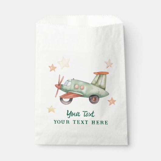 男の子のクールでモダンなカラフルな飛行機の誕生日パーティー フェイバーバッグ (正面)