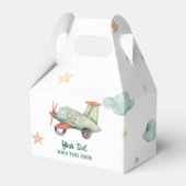 男の子のクールでモダンなカラフルな飛行機の誕生日パーティー フェイバーボックス (正面サイド)