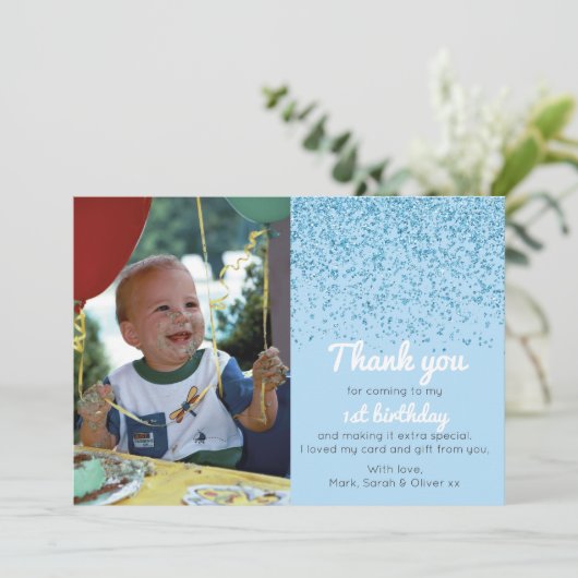 男の子のグリッターの誕生日のサンキューカード サンキューカード (スタンド正面)