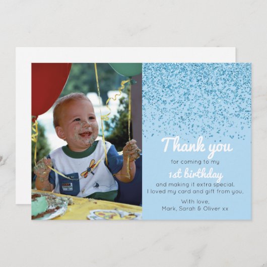 男の子のグリッターの誕生日のサンキューカード サンキューカード (正面/裏面)