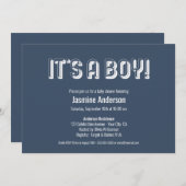 男の子のグレーはっきりしたミニマモダンリストの赤ちゃんシャワー 招待状 (正面/裏面)
