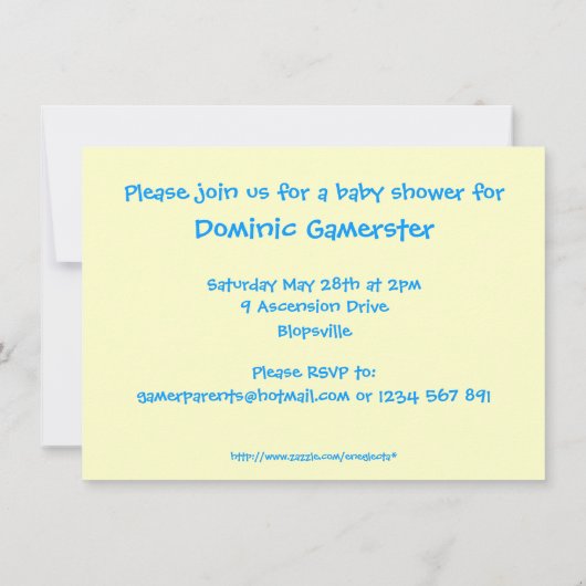 男の子のゲーマーのベビーシャワー 招待状 (裏面)