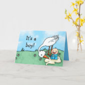 男の子のコウノトリ配達祝いカードです カード (黄色い花)