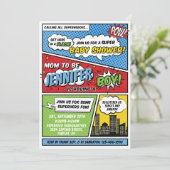 男の子のコミックブックスーパーヒーローベイビーシャワー 招待状 (スタンド正面)