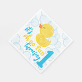 男の子のゴムダッキー（アヒルちゃん）1つ目の誕生日 スタンダードランチョンナプキン (角)