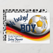 男の子のサッカーお披露目会招待状 ピンク 招待状 (正面/裏面)