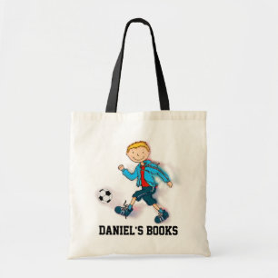 男の子のサッカーの図書館のブックバッグ トートバッグ