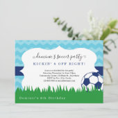 男の子のサッカーの誕生日のパーティの招待状 サンキューカード (スタンド正面)