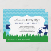 男の子のサッカーの誕生日のパーティの招待状 サンキューカード (正面/裏面)