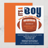 男の子のサッカー ブルー オレンジ ベイビーシャワー 招待状 (正面/裏面)