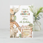 男の子のサバンナサファリパーティー 動物 誕生日 招待状 (スタンド正面)
