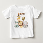 男の子のサファリアニマルズバルーン誕生日シャツ ベビーTシャツ (正面)