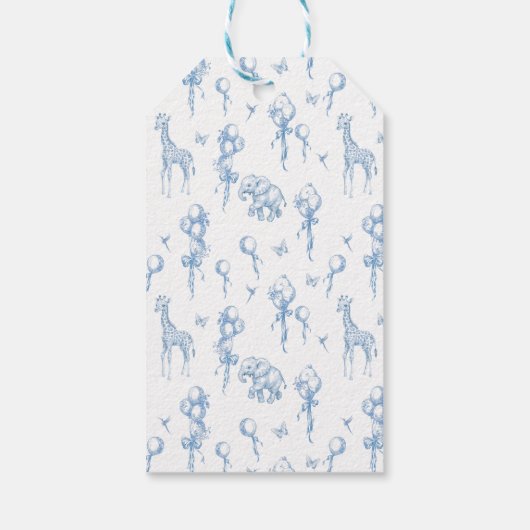 男の子のサファリ動物ブルーバルーン赤ちゃん歓迎会 ギフトタグ (裏面)
