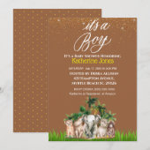 男の子のサファリ動物ベビーシャワー 招待状 (正面/裏面)