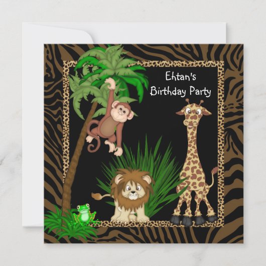 男の子のサファリ誕生日パーティー 招待状 (正面)