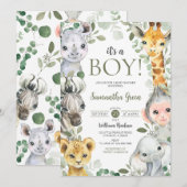 男の子のサファリ ベイビー シャワーパーティー 招待状 (正面/裏面)