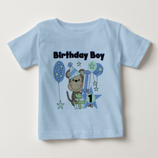 男の子のサルとギフト1st誕生日 ベビーTシャツ (正面)