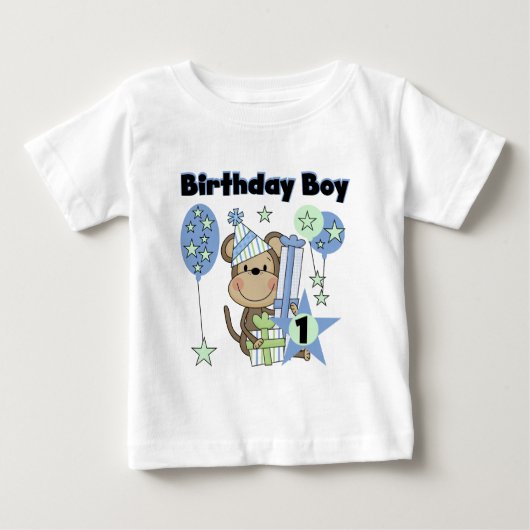 男の子のサルとギフト1st誕生日 ベビーTシャツ (正面)