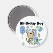 男の子のサルとギフト1st誕生日 マグネット (正面/裏面)