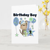 男の子のサルとギフト2nd誕生日Tシャツ カード (黄色い花)