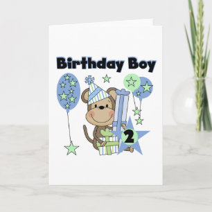 男の子のサルとギフト2nd誕生日Tシャツ カード