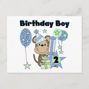 男の子のサルとギフト2nd誕生日Tシャツ ポストカード