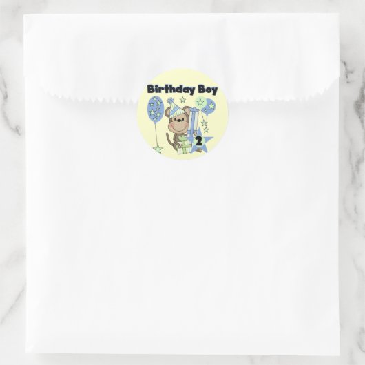 男の子のサルとギフト2nd誕生日Tシャツ ラウンドシール (バッグ)