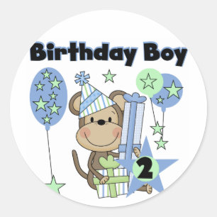 男の子のサルとギフト2nd誕生日Tシャツ ラウンドシール