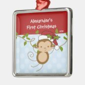 男の子のサンタ猿のベビーの初めてのクリスマスのオーナメント メタルオーナメント (左)