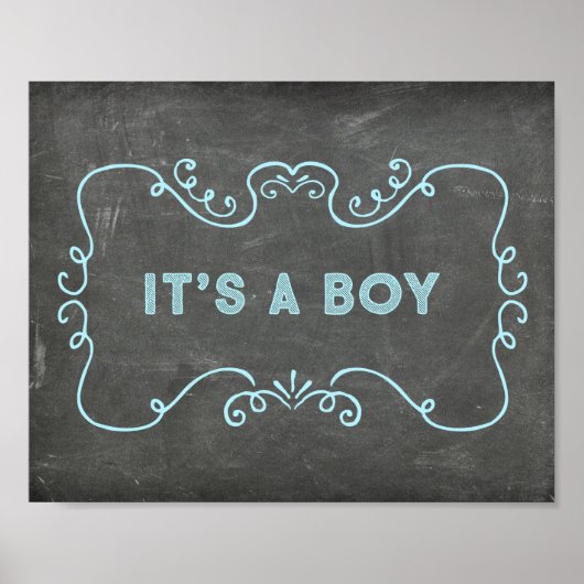 男の子のシャワーのサイン青い黒板 ポスター (正面)
