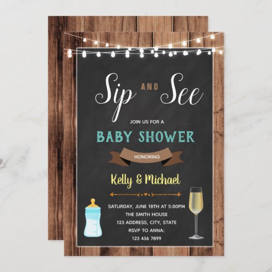 男の子のシャワーのパーティの招待状をすすり、見て下さい 招待状 (正面/裏面)