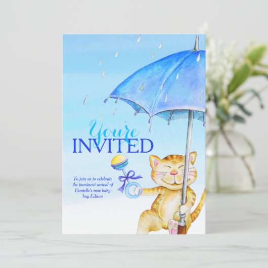 男の子のシャワー傘お洒落猫招待状 招待状 (スタンド正面)
