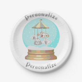 男の子のシャワー冬のイェティ雪のグローブブルー灰色 ペーパープレート