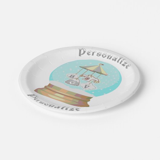 男の子のシャワー冬のイェティ雪のグローブブルー灰色 ペーパープレート (アングル)