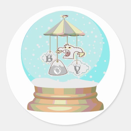 男の子のシャワー冬のイェティ雪のグローブブルー灰色 ラウンドシール (正面)