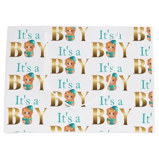 男の子のシャワー恐竜 ラージペーパーバッグ (正面)